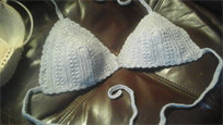 blue crochet bikini top, size M